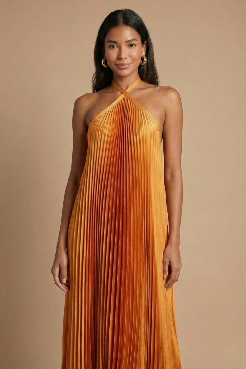 Open Back Halter Pleated Maxi Dress | Women's Evening Dress 2