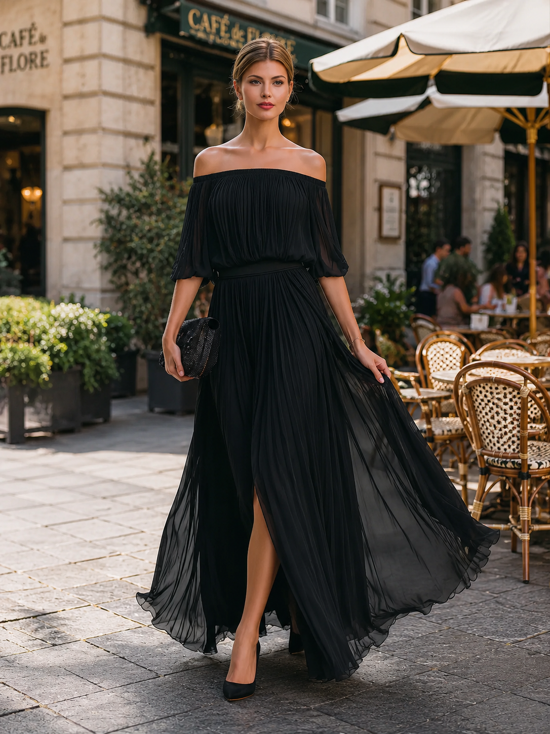 Ophelina | Women's One-Shoulder Pleated Maxi Dress 2