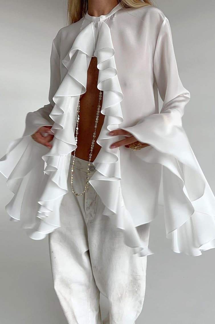Semi-transparent Blouse White Size M Chiffon 4