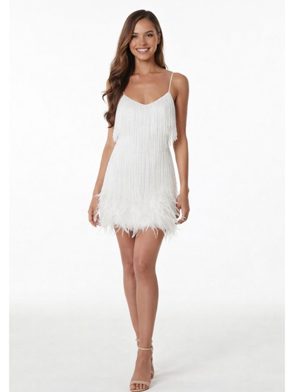 Sequin Fringe Evening Dress with Feather Details | Evening Wear Dresses 1