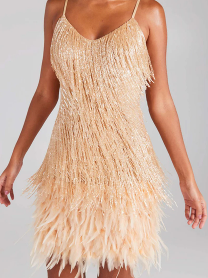 Sequin Fringe Evening Dress with Feather Details | Evening Wear Dresses 15