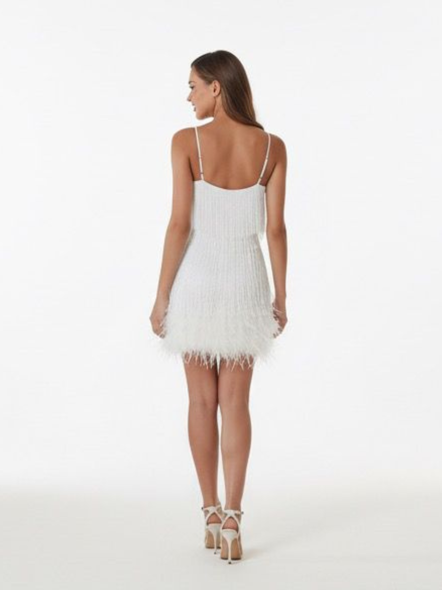 Sequin Fringe Evening Dress with Feather Details | Evening Wear Dresses 2