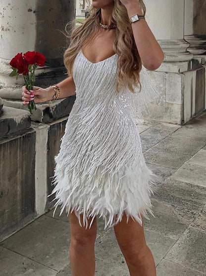 Sequin Fringe Evening Dress with Feather Details | Evening Wear Dresses 6
