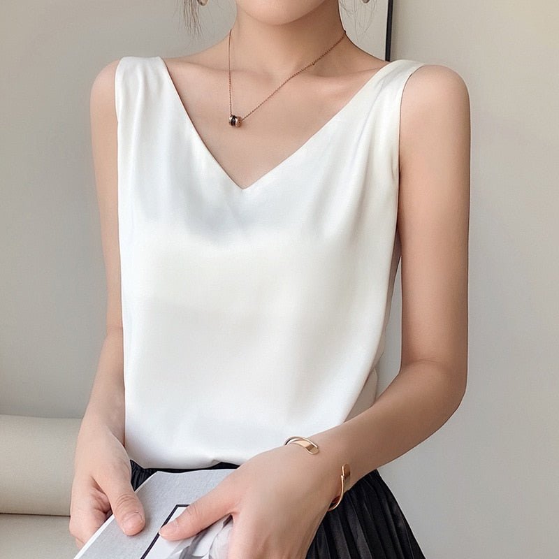 Silk V-Neck Women's Tank Top | Sleeveless Loose Fit 4