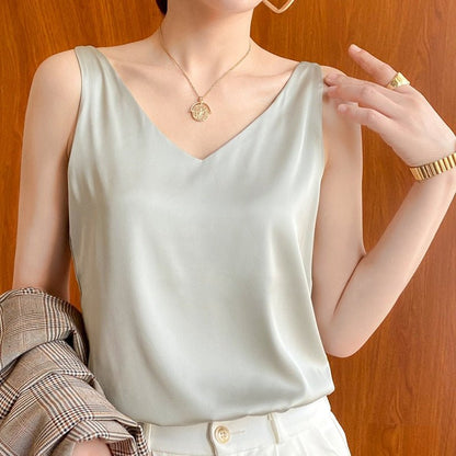 Silk V-Neck Women's Tank Top | Sleeveless Loose Fit 5
