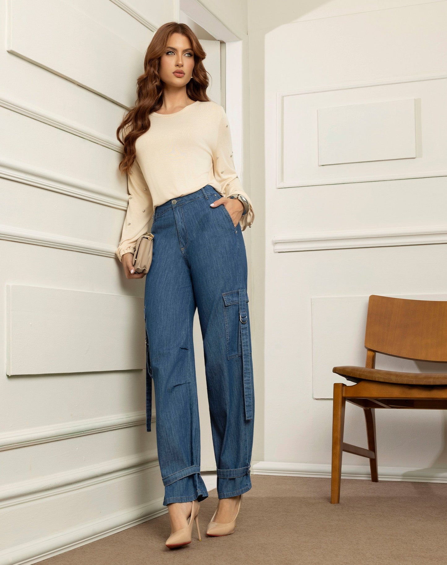 Soft Tricot Blouse | Long Sleeve Top Macadamia Size M Knitwear 4