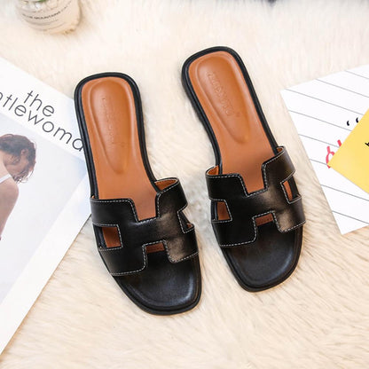 Soleil | Women's Leather Flat Sandals with H-Strap 1
