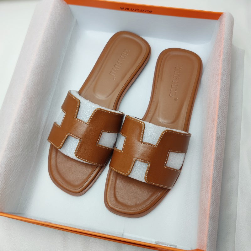 Soleil | Women's Leather Flat Sandals with H-Strap 2