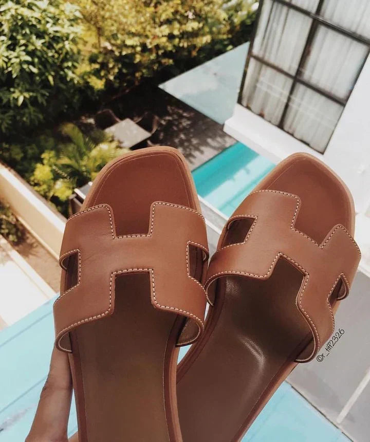 Soleil | Women's Leather Flat Sandals with H-Strap 3