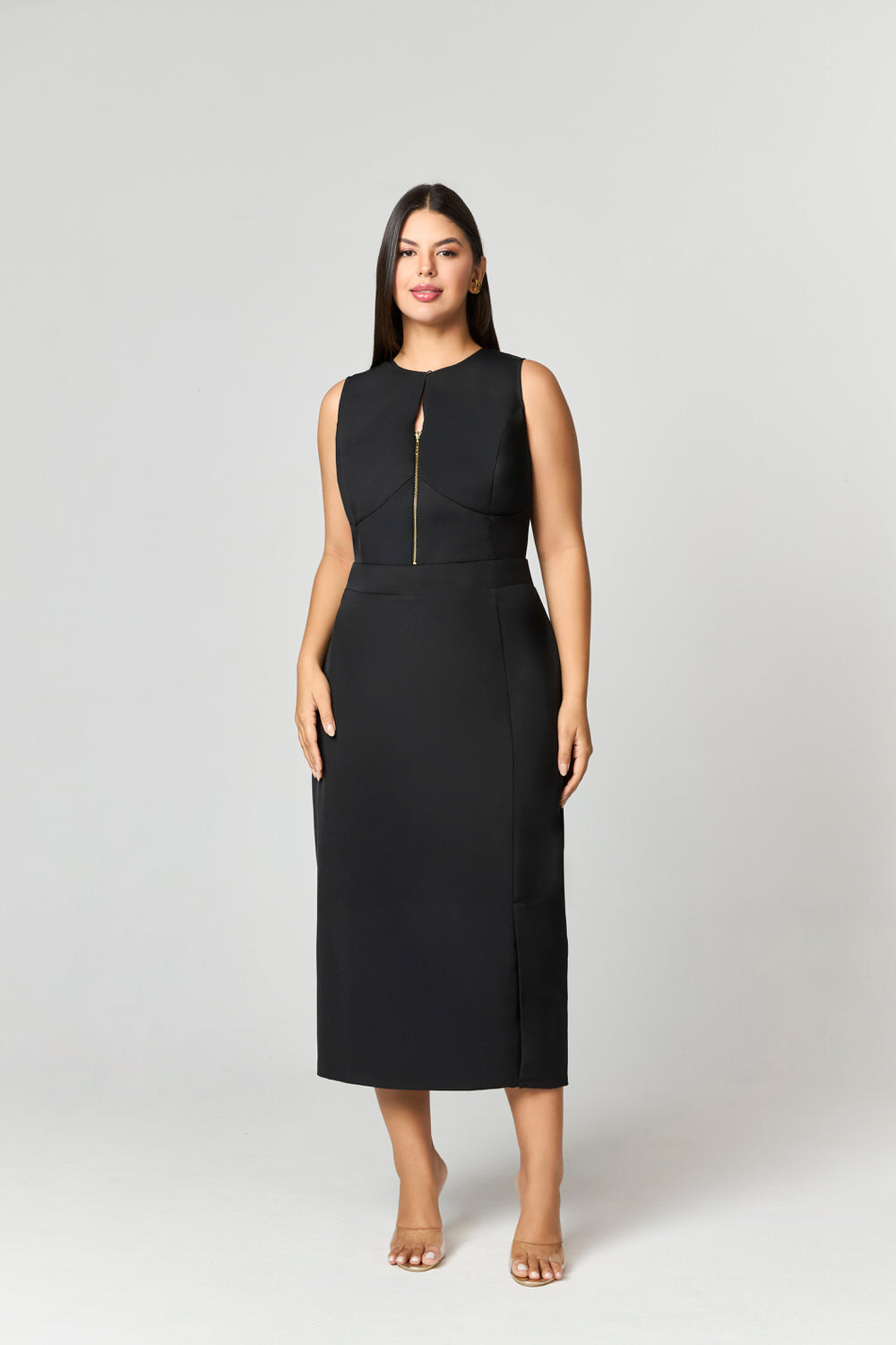 Sophisticated Black Midi Dress | Midi Clothes Size M Cotton Blend 2