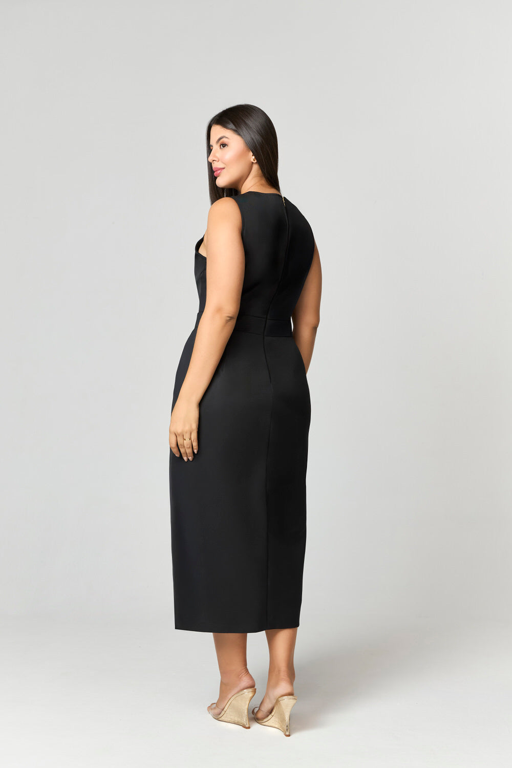 Sophisticated Black Midi Dress | Midi Clothes Size M Cotton Blend 3