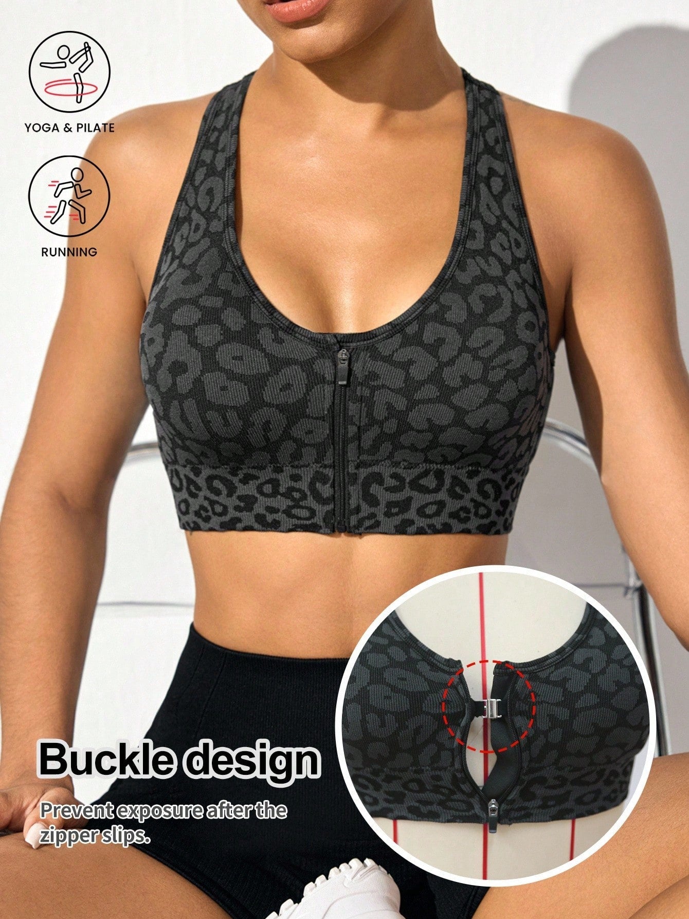 Sports Bra Leopard Print Size S-XL Polyamide Blend 3