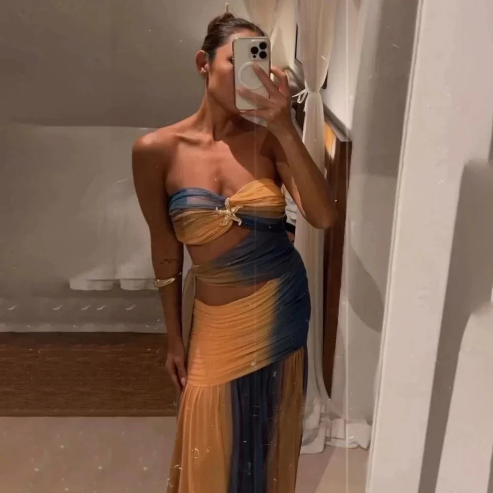 Tidal Gradient Strapless Long Dress | Elegant Evening Gown 3