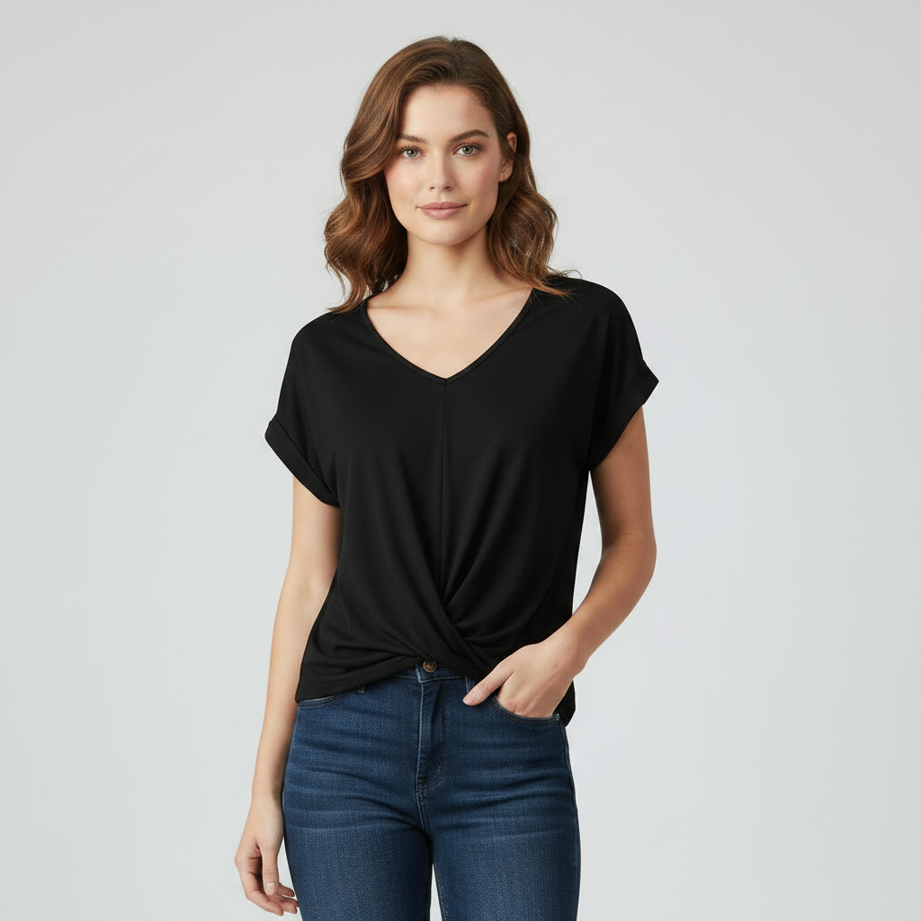V-Neck Twist Detail Top | Women's Short Sleeve Top 0
