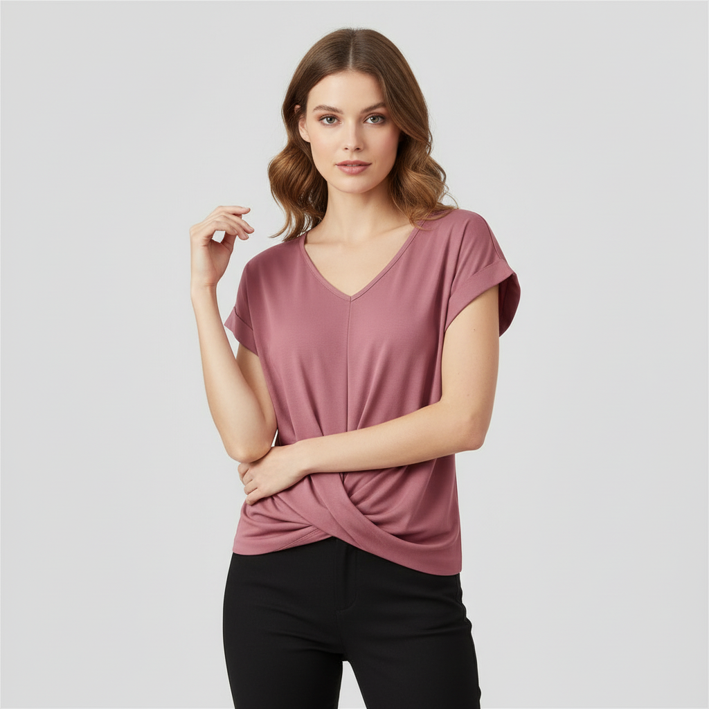 V-Neck Twist Detail Top | Women's Short Sleeve Top 1