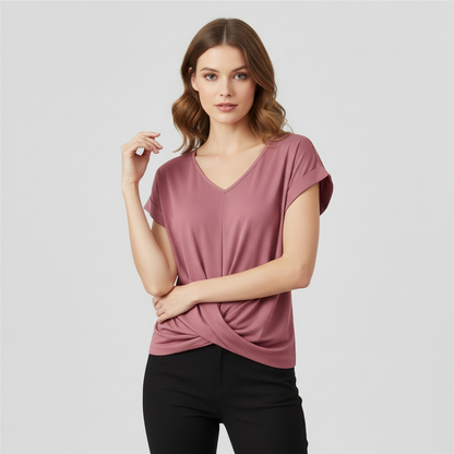 V-Neck Twist Detail Top | Women's Short Sleeve Top 1
