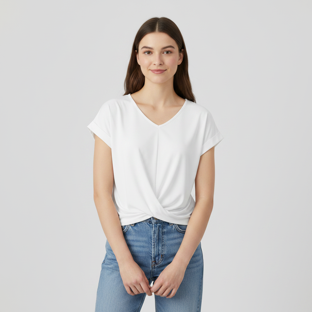 V-Neck Twist Detail Top | Women's Short Sleeve Top 3