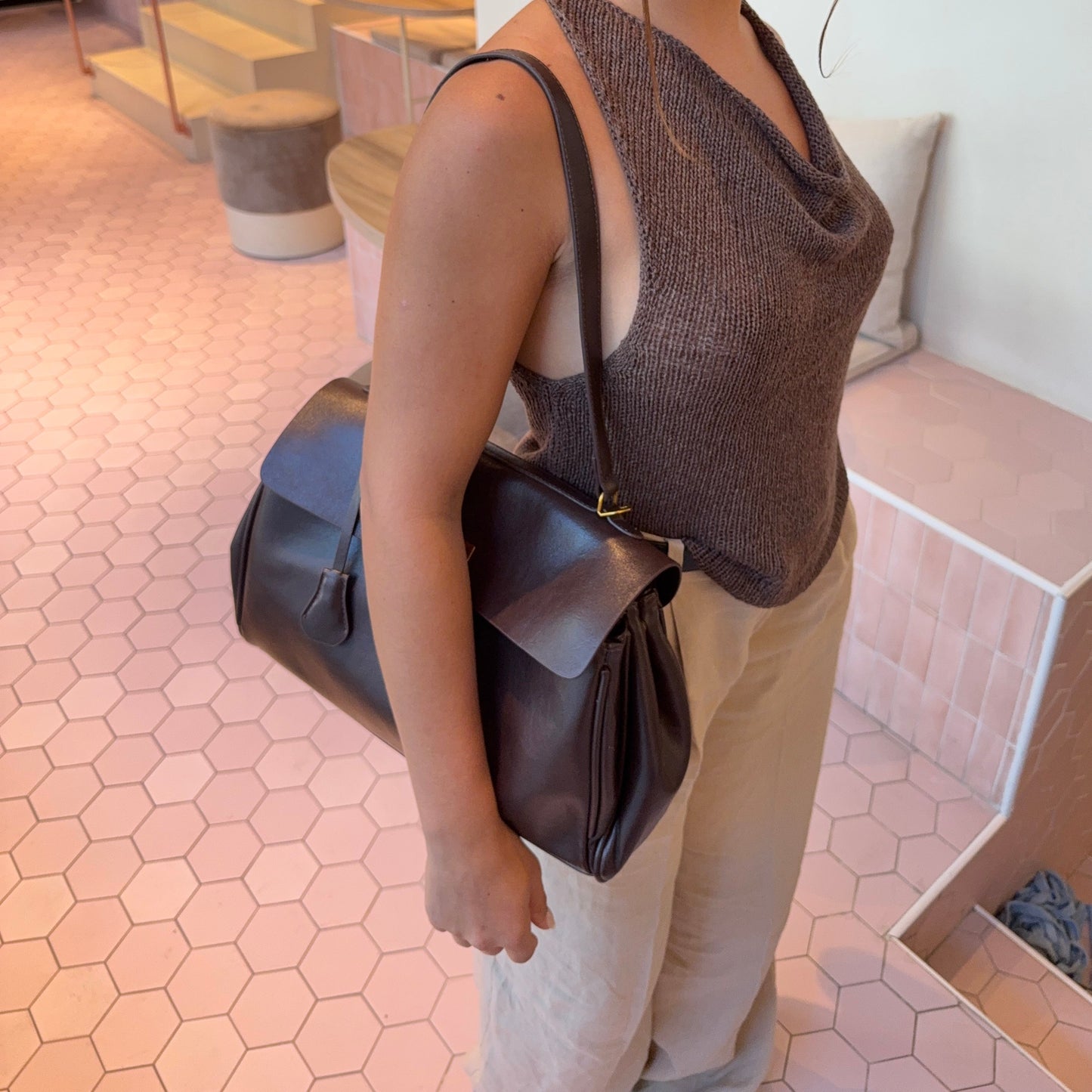Vintage Leather Bag Brown Medium Vegan Leather 1
