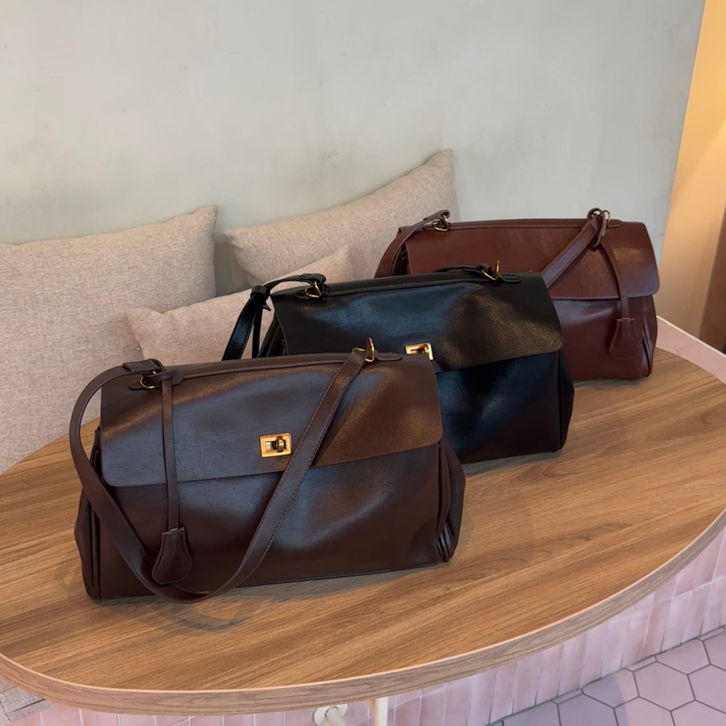 Vintage Leather Bag Brown Medium Vegan Leather 6