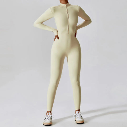 Waffle Long Sleeve Zipper Jumpsuit | Women's Fashion Outfit 0