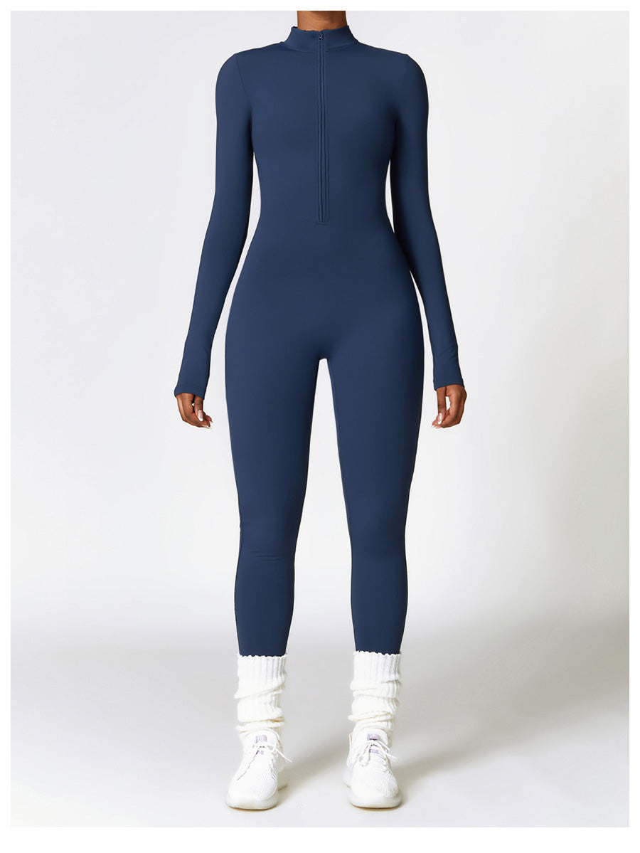 Waffle Long Sleeve Zipper Jumpsuit | Women's Fashion Outfit 10
