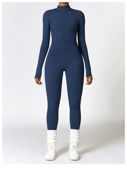 Waffle Long Sleeve Zipper Jumpsuit | Women's Fashion Outfit 10