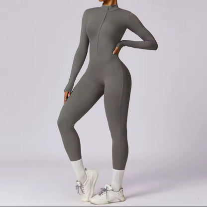 Waffle Long Sleeve Zipper Jumpsuit | Women's Fashion Outfit 12