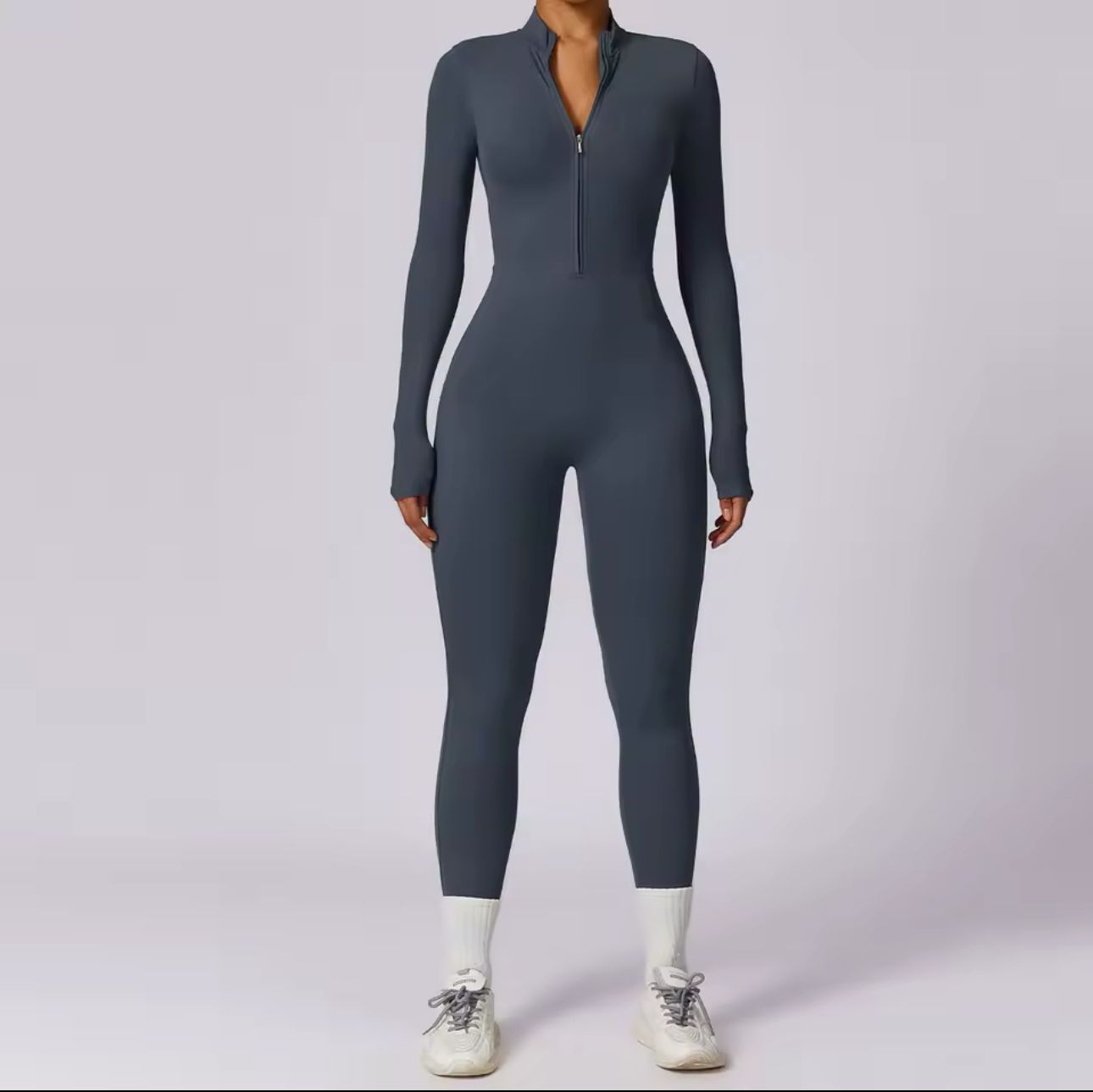 Waffle Long Sleeve Zipper Jumpsuit | Women's Fashion Outfit 16