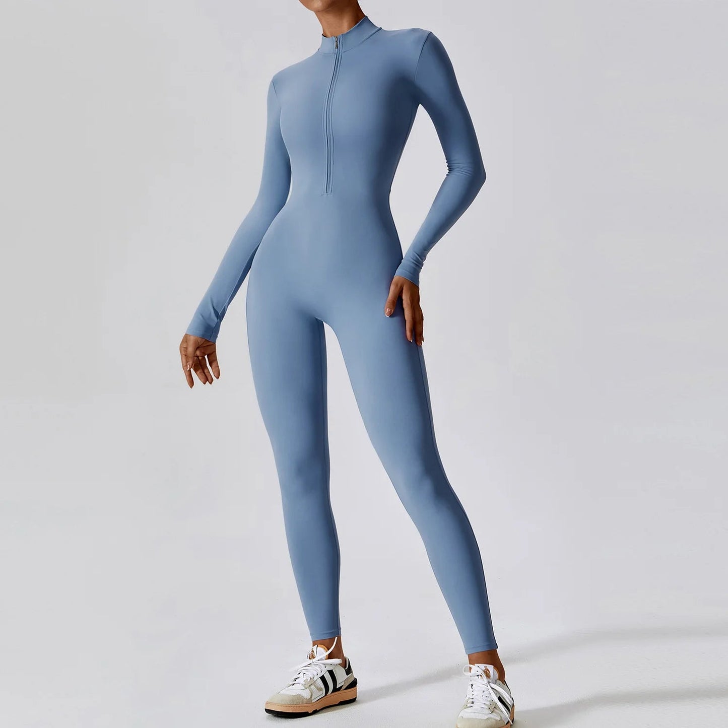 Waffle Long Sleeve Zipper Jumpsuit | Women's Fashion Outfit 9