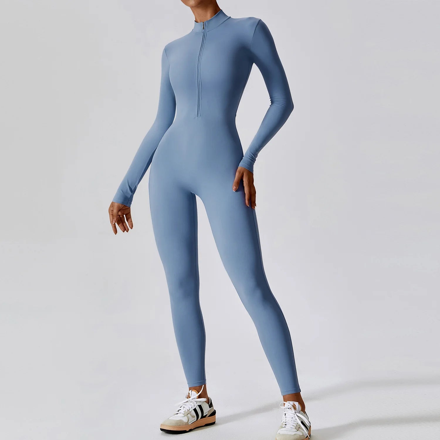 Waffle Long Sleeve Zipper Jumpsuit | Women's Fashion Outfit 9