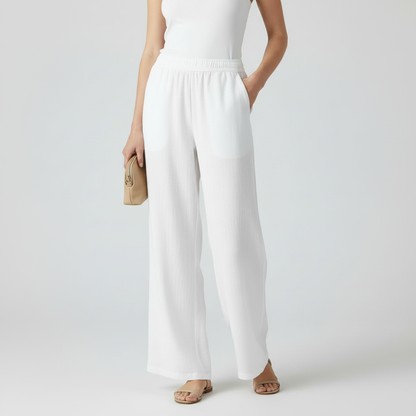 White Linen Wide-Leg Pants | Women's Fashion Trousers