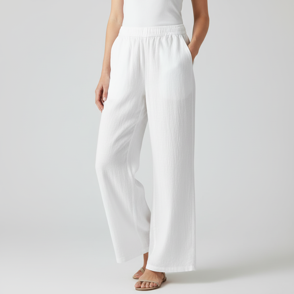 White Linen Wide-Leg Pants | Women's Fashion Trousers