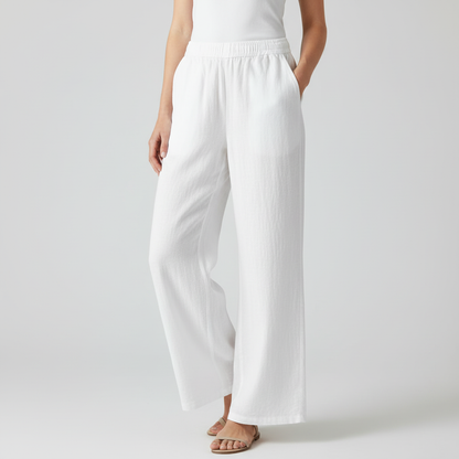 White Linen Wide-Leg Pants | Women's Fashion Trousers