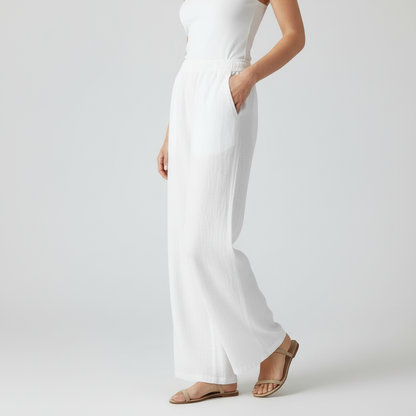 White Linen Wide-Leg Pants | Women's Fashion Trousers