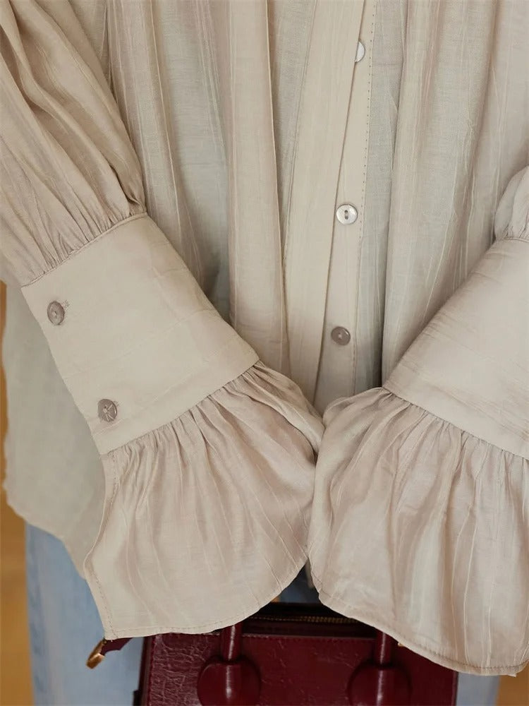 White Blouse | Long Sleeve Top Size M Cotton 1