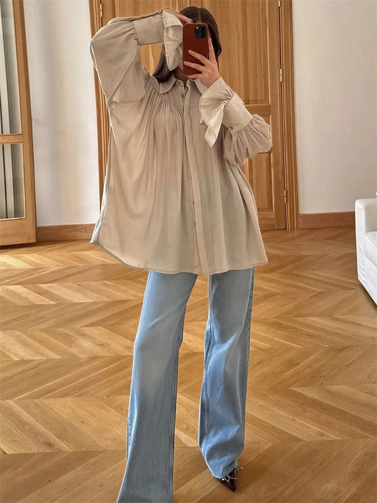 White Blouse | Long Sleeve Top Size M Cotton 2