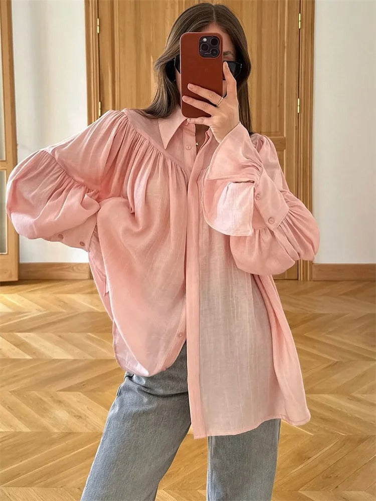 White Blouse | Long Sleeve Top Size M Cotton 3
