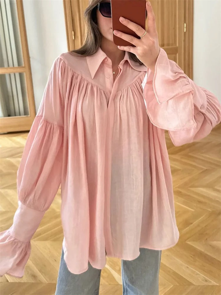 White Blouse | Long Sleeve Top Size M Cotton 4