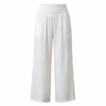 White Linen Wide-Leg Pants | Women's Fashion Trousers 0