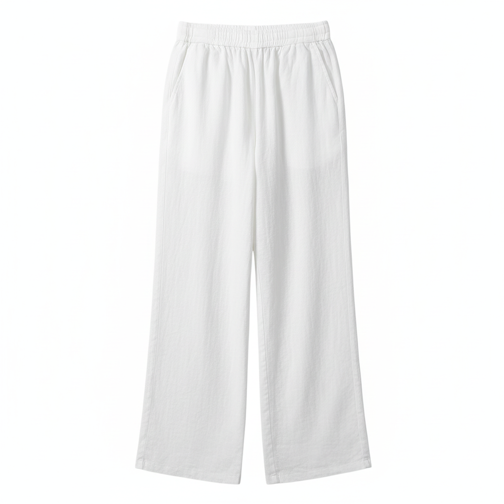 White Linen Wide-Leg Pants | Women's Fashion Trousers 0