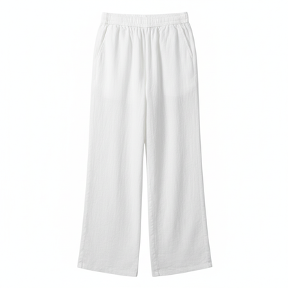 White Linen Wide-Leg Pants | Women's Fashion Trousers 0