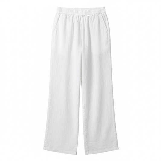 White Linen Wide-Leg Pants | Women's Fashion Trousers 0