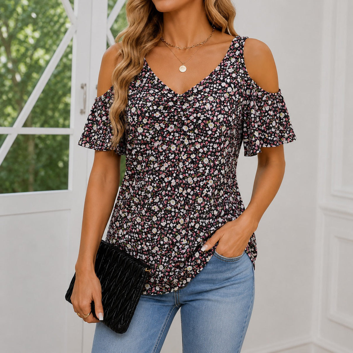 White Ruffle Blouse | Women's Blouse Size M Cotton Blend 10