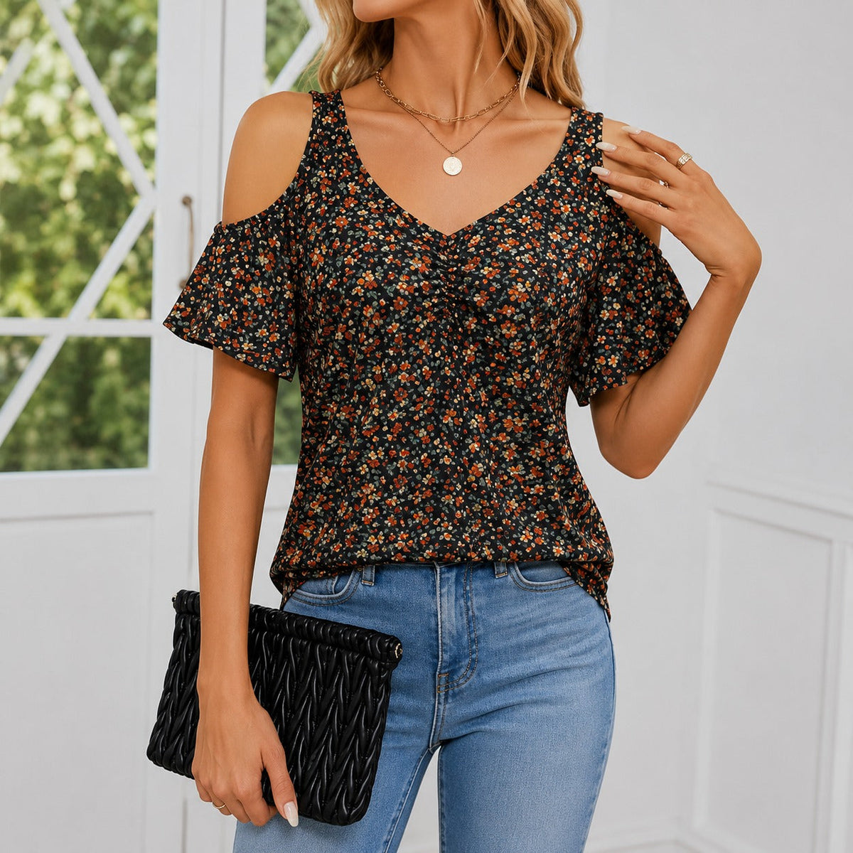 White Ruffle Blouse | Women's Blouse Size M Cotton Blend 12