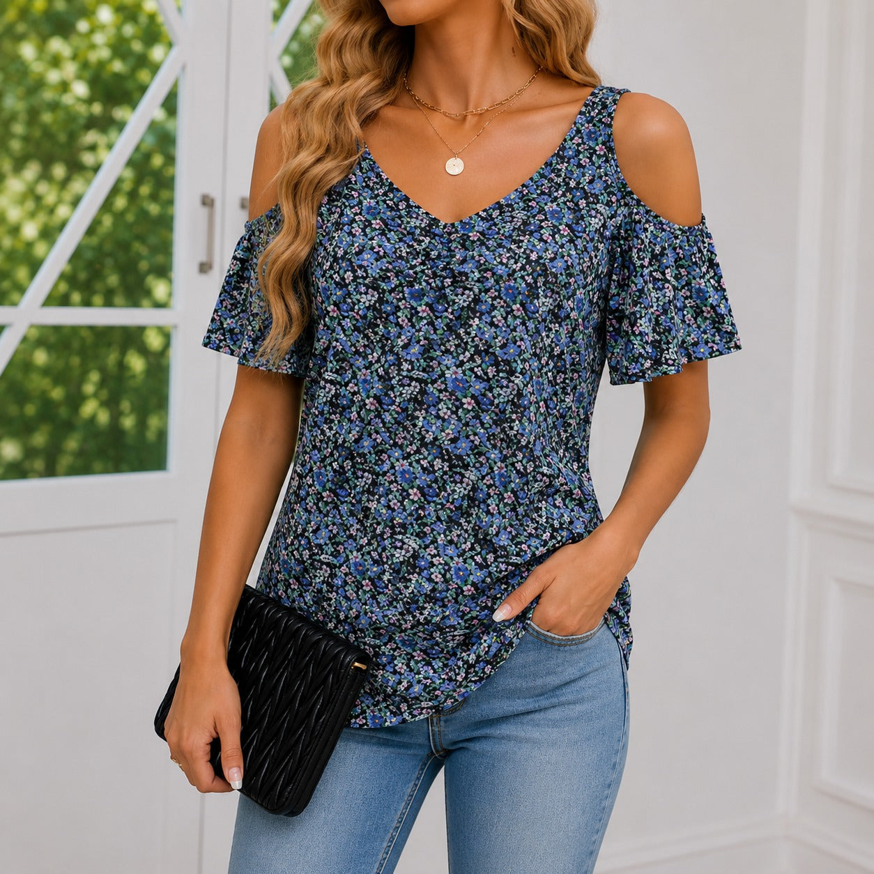 White Ruffle Blouse | Women's Blouse Size M Cotton Blend 5