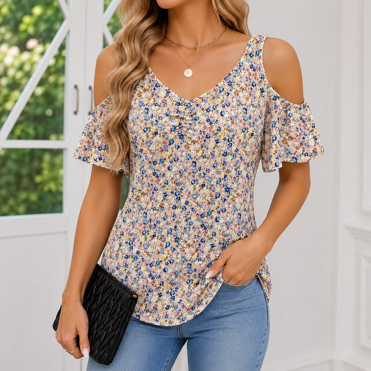 White Ruffle Blouse | Women's Blouse Size M Cotton Blend 9