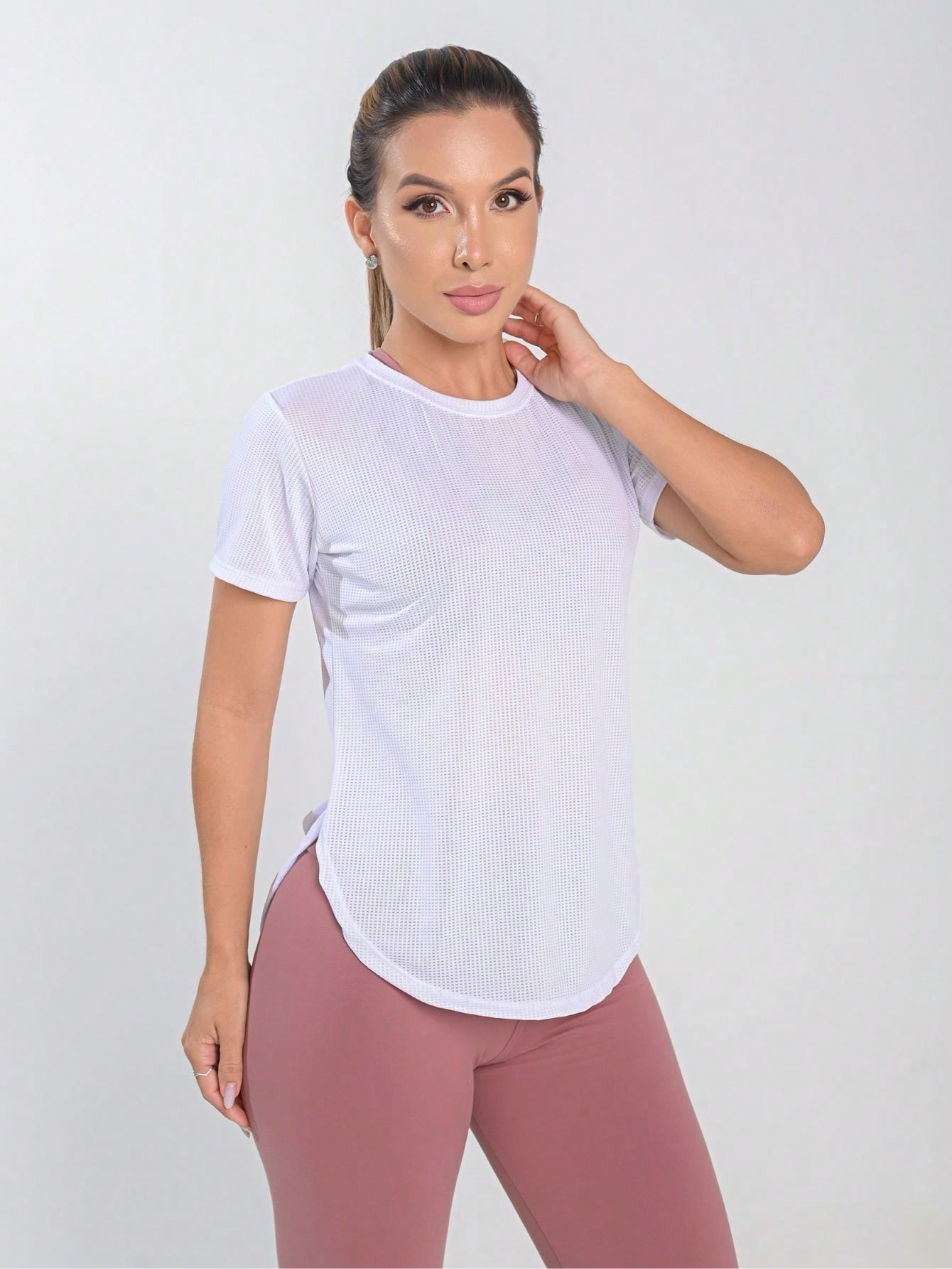 Women's Fitness Blouse Light Gray Size M Polyester Elastane 0