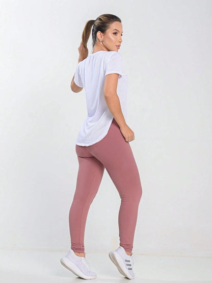Women's Fitness Blouse Light Gray Size M Polyester Elastane 1