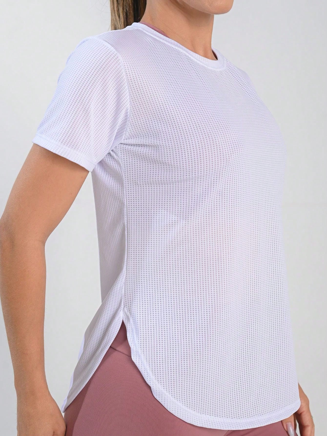 Women's Fitness Blouse Light Gray Size M Polyester Elastane 3