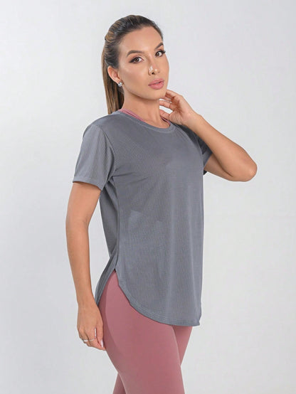 Women's Fitness Blouse Light Gray Size M Polyester Elastane 7